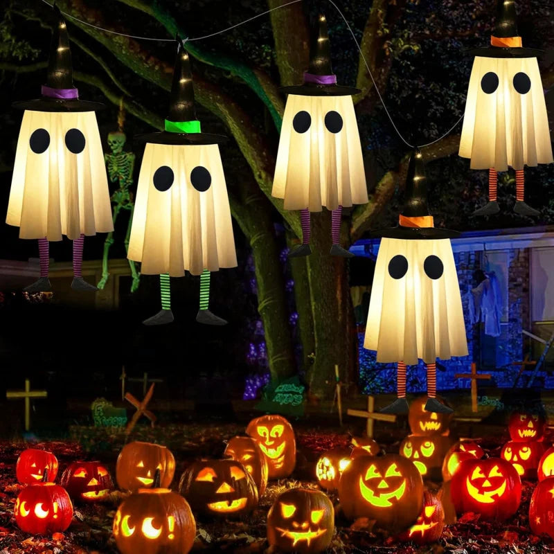 EerieHangs™ – Outdoor Halloween Ghost Lights & Witch Hat Yard Decorations