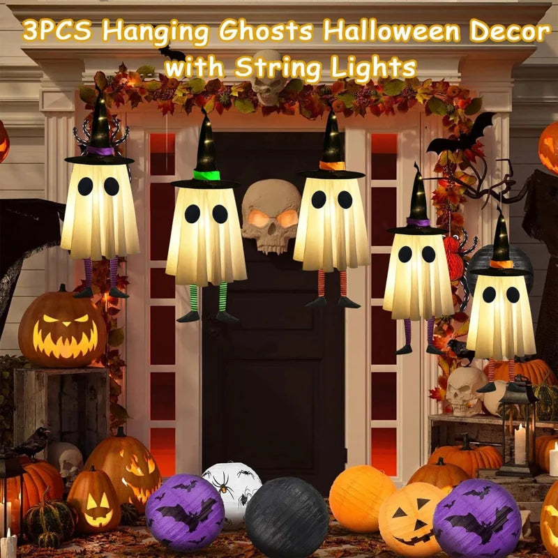 EerieHangs™ – Outdoor Halloween Ghost Lights & Witch Hat Yard Decorations