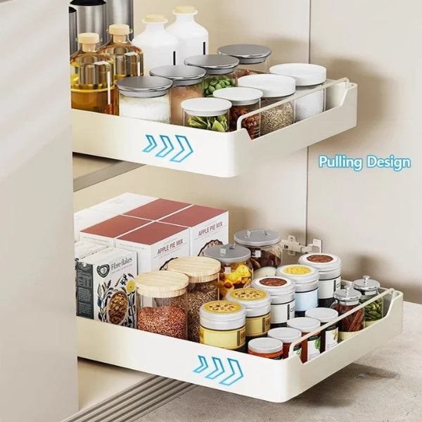 CabinetEase™ – Sliding Storage Tray & Kitchen Shelf Organiser