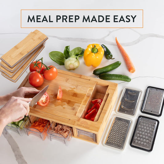 Meal prep chopping board with graters