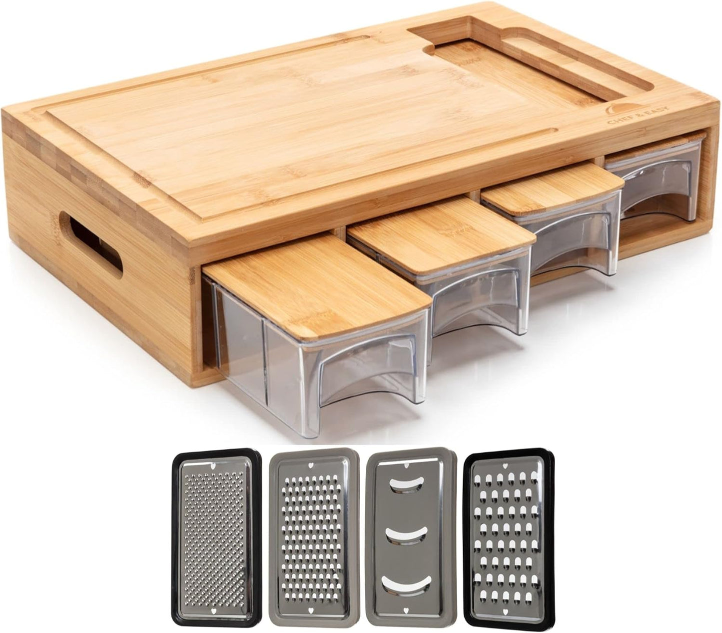 Bamboo kitchen prep station with airtight lids