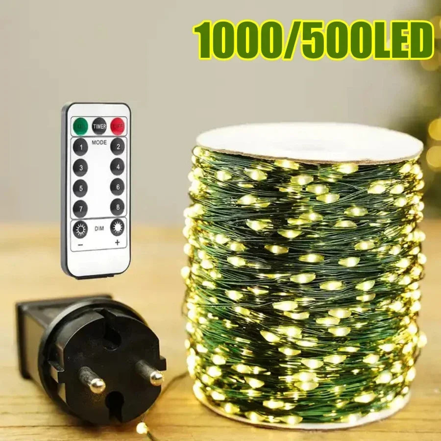 1000-LED Waterproof Christmas String Lights 110–220V