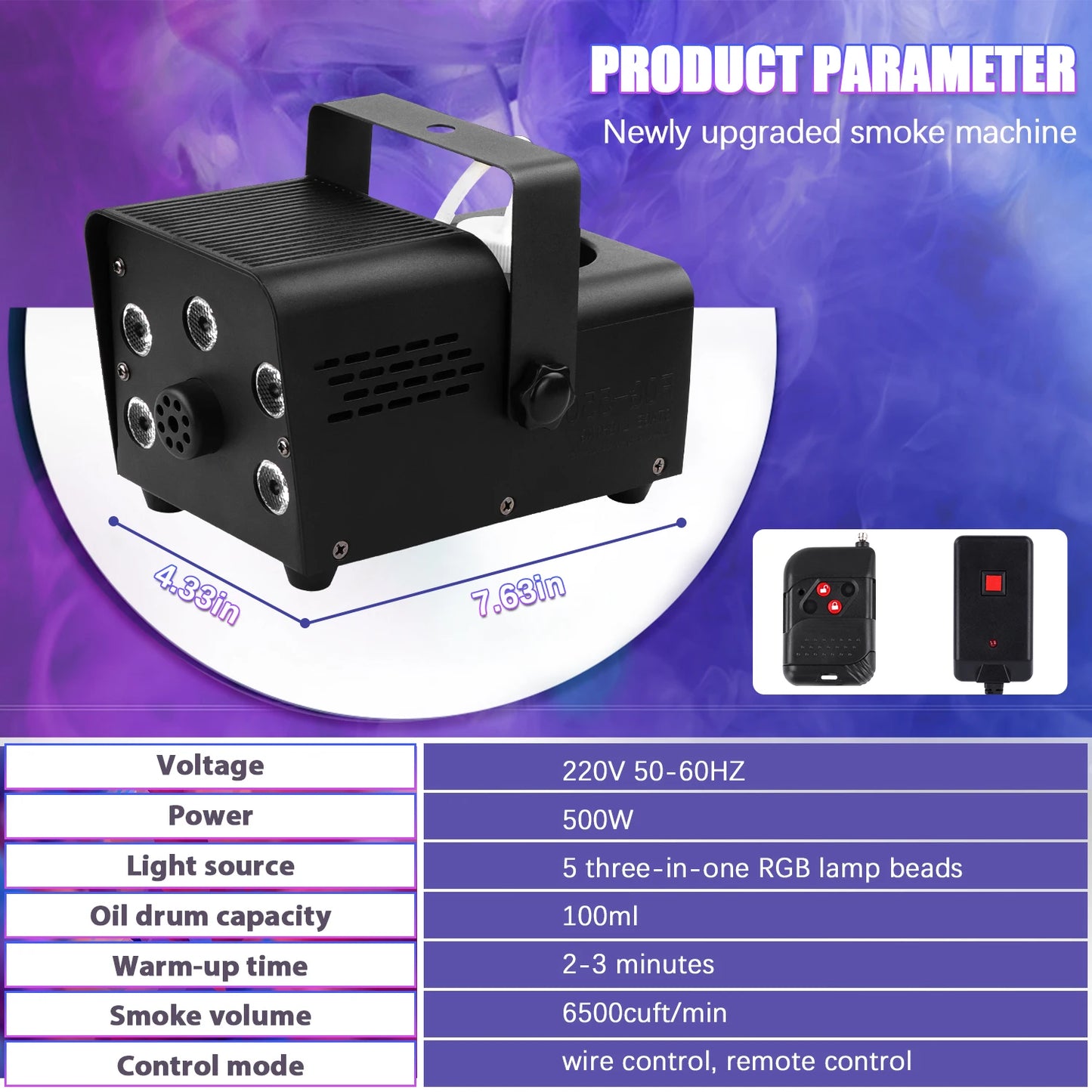 VortexMist™ 500W LED Fog Machine – RGB Smoke Effect for Parties & Stage