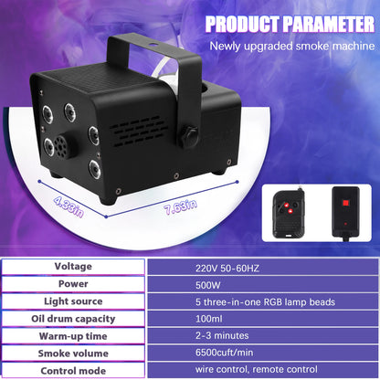 VortexMist™ 500W LED Fog Machine – RGB Smoke Effect for Parties & Stage