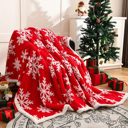 Cosy faux wool Christmas throw blanket on sofa