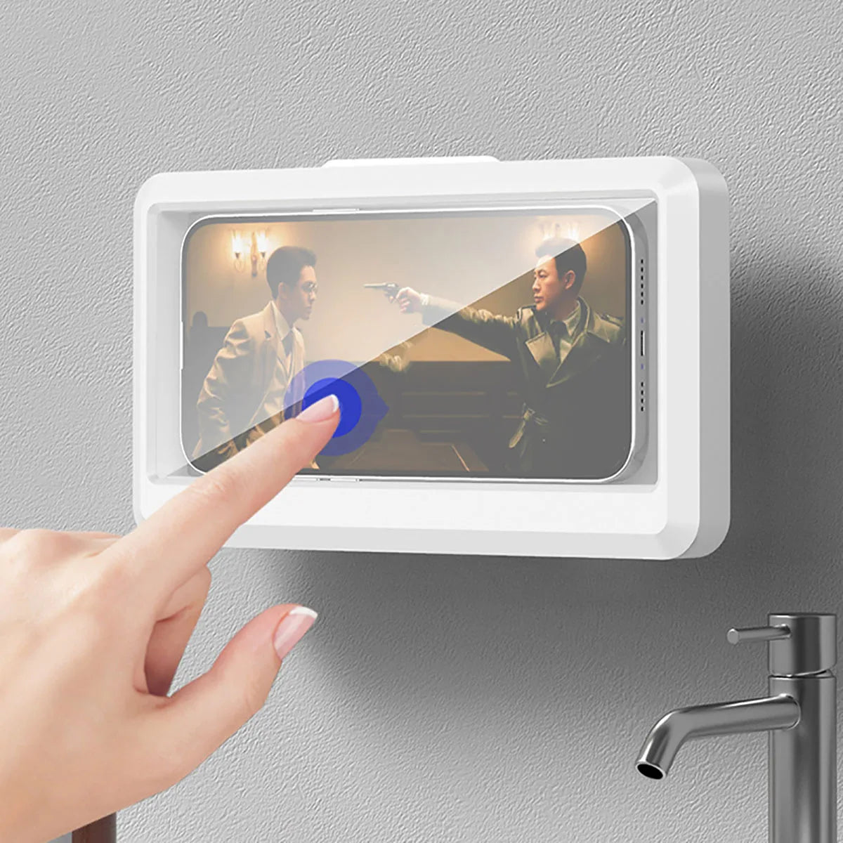 HydroView™ – Self-Adhesive Bathroom Phone Holder with Clear Touch Screen