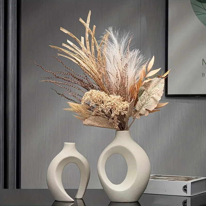BohoNest Vases – Set of 2 Modern Hollow Ceramics for Home Styling