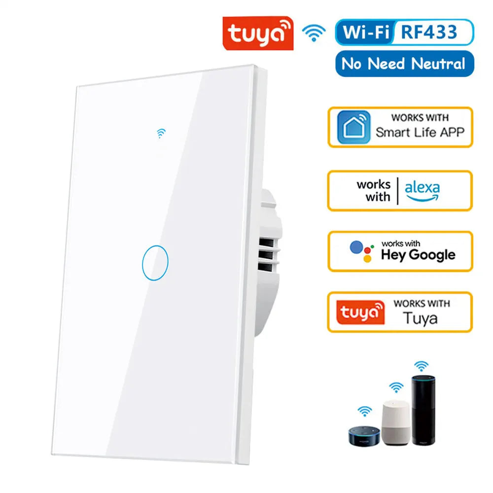 SmartWave™ RF433 – WiFi Touch Light Switch with No Neutral for Alexa & Google