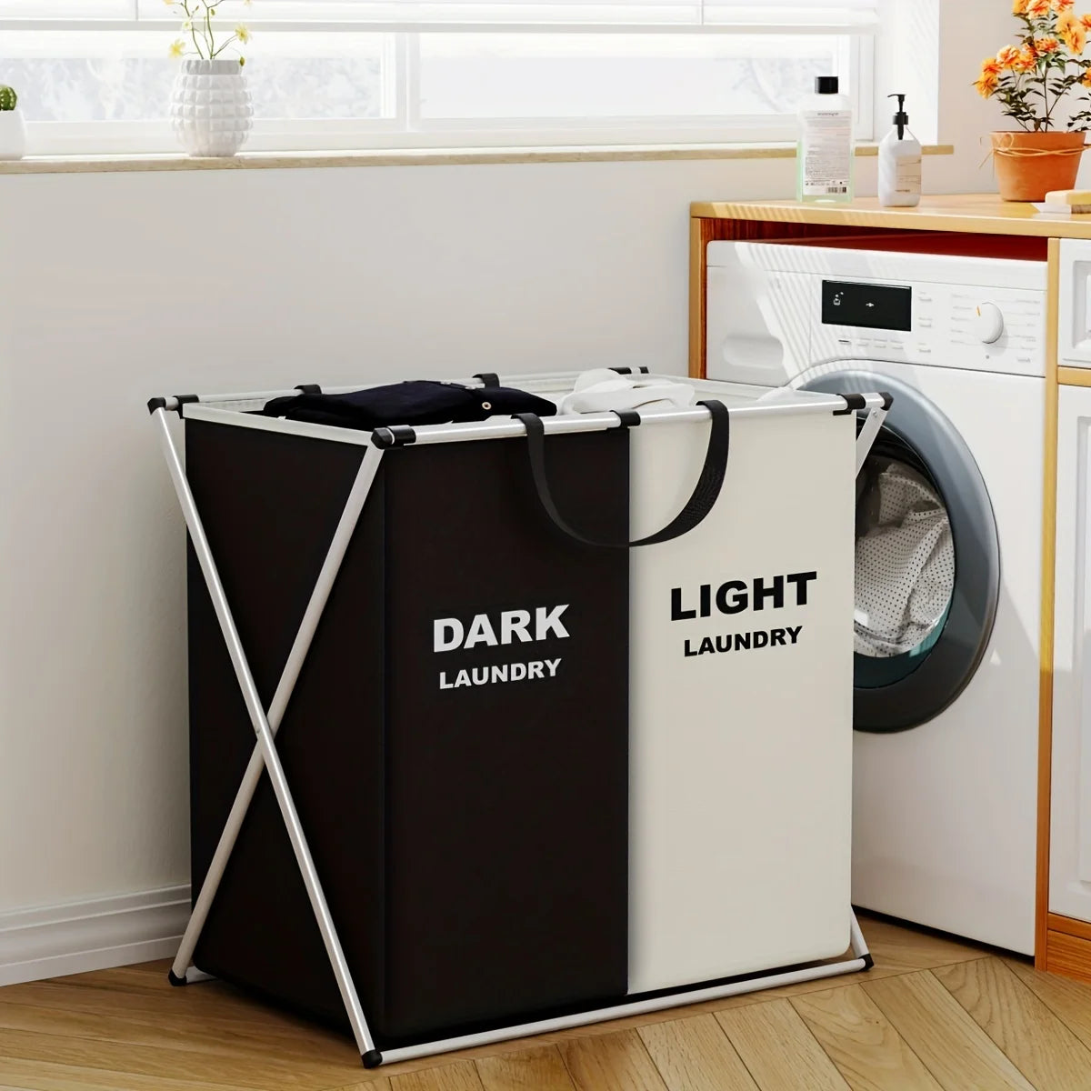NeatNest™ – Large Foldable Laundry Basket with 3 Compartments