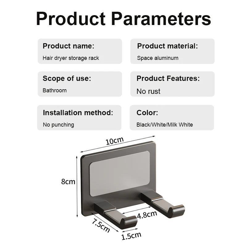 GlamRack™ – Wall-Mounted Hair Dryer & Straightener Holder with Bathroom Shelf