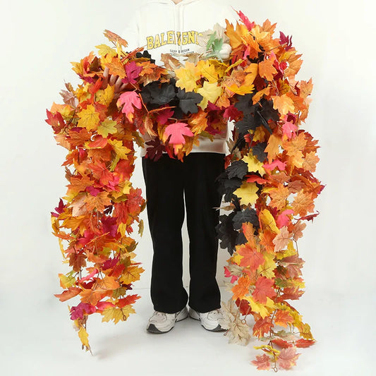 Maple Charm™ – 180cm Artificial Autumn Leaf Hanging Garland for Seasonal Home Décor