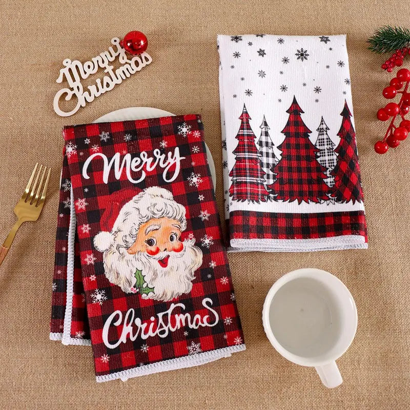 MerryStitch – Christmas Plaid Hand & Dish Towels (2pcs Set)