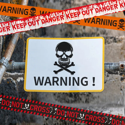 FrightZone™ – Halloween Window Skull Prop & Warning Tape Set