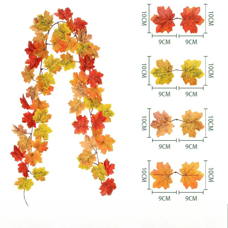 Maple Charm™ – 180cm Artificial Autumn Leaf Hanging Garland for Seasonal Home Décor