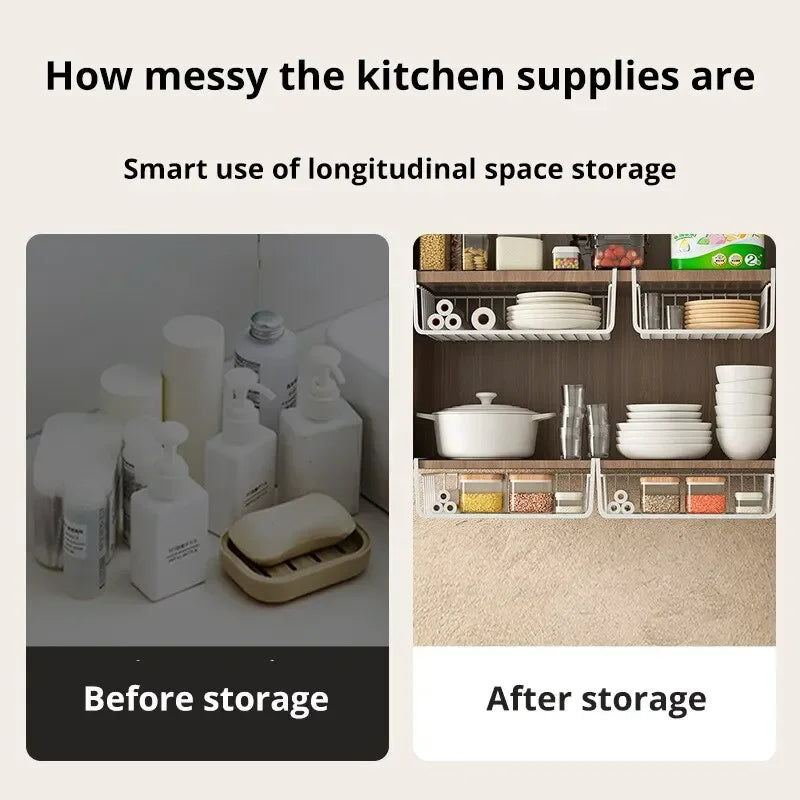 HangEase – Large Iron Under-Shelf Storage Basket for Kitchen & Wardrobe