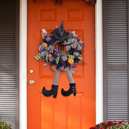 WickedWelcome™ – Long-Legged Witch Halloween Door Wreath