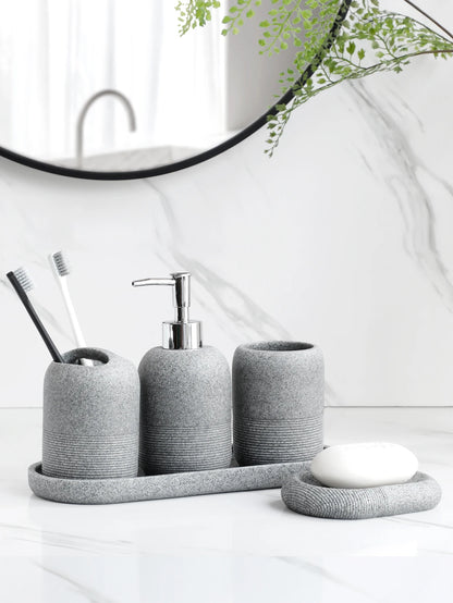 SerenityStone™ – 5-Piece Bathroom Accessory Set in Beige & Grey