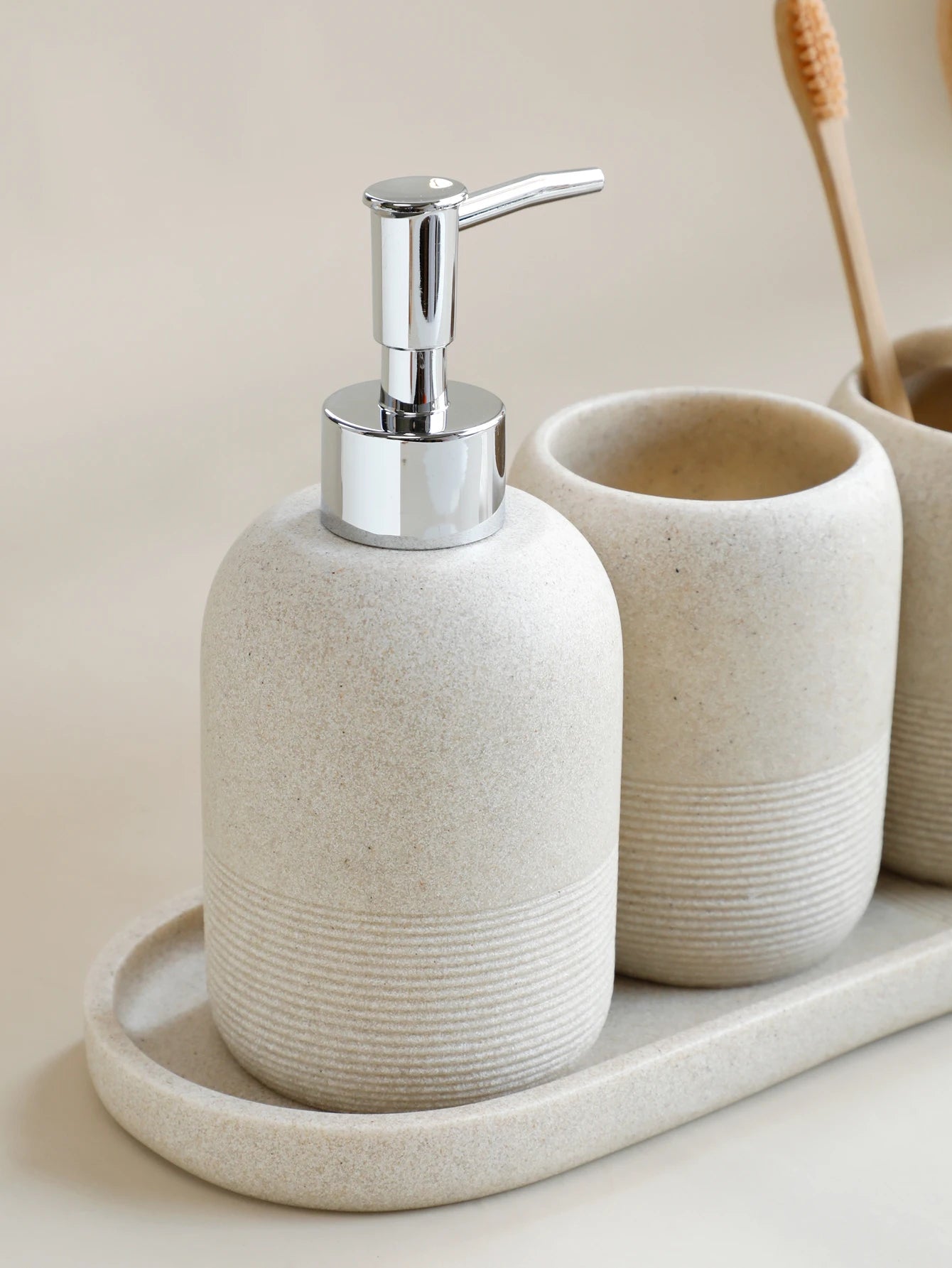 SerenityStone™ – 5-Piece Bathroom Accessory Set in Beige & Grey