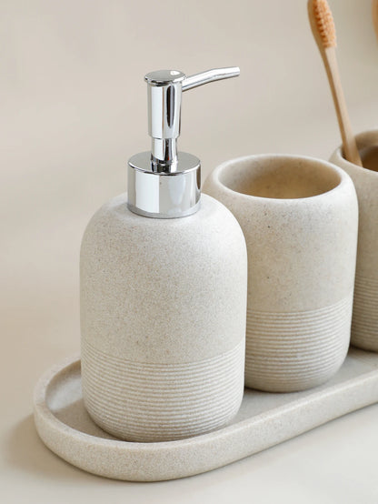 SerenityStone™ – 5-Piece Bathroom Accessory Set in Beige & Grey