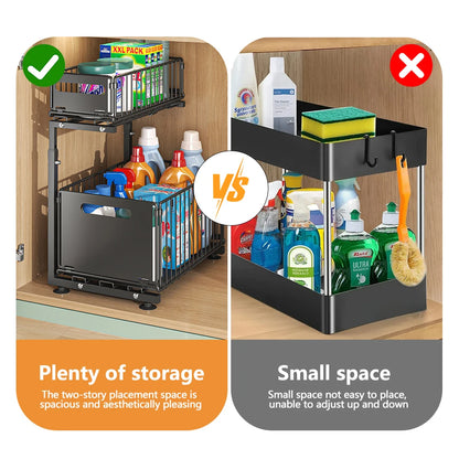 SlideEase™ – 2-Tier Pull-Out Under Sink Kitchen Storage Rack