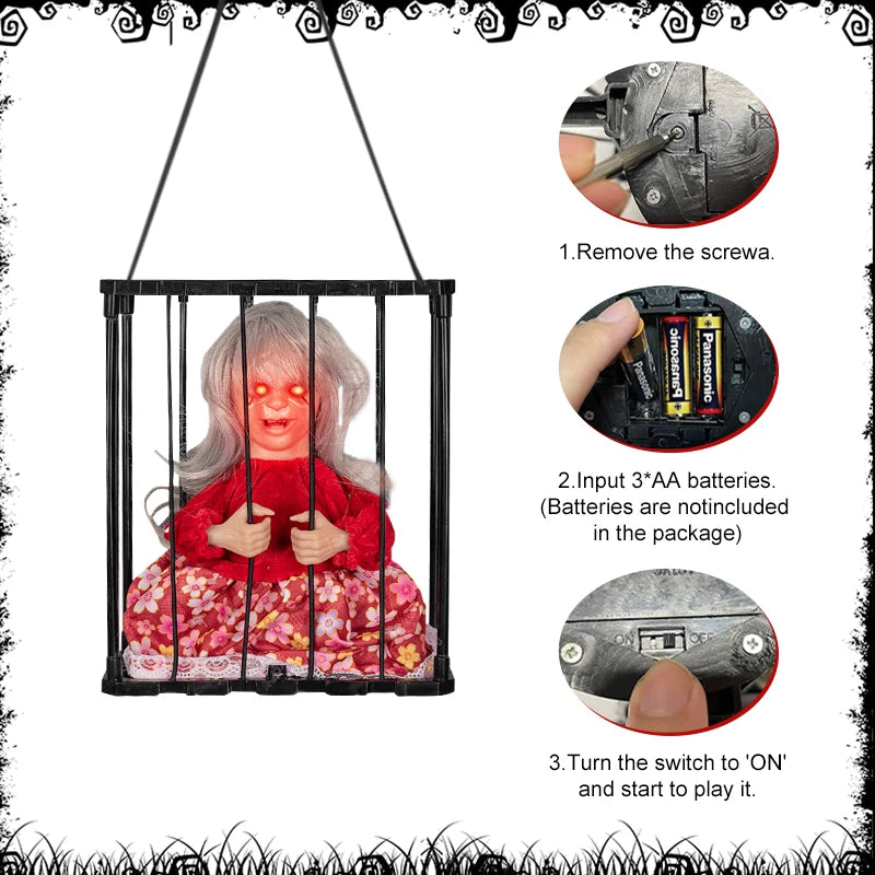 HauntCell™ – Horror Skeleton Cage Decoration for Halloween Parties