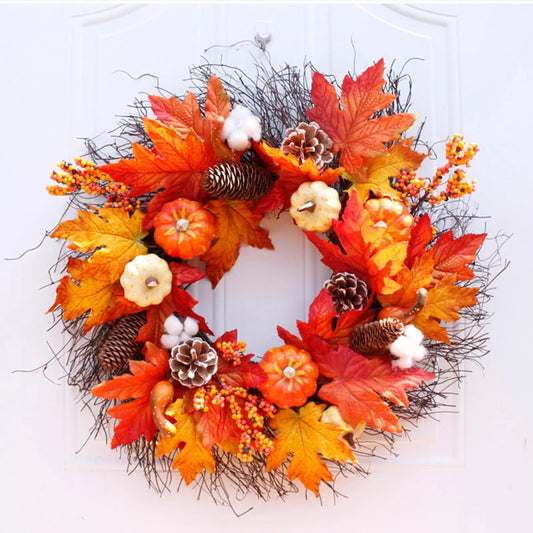 Rustic Autumn Charm™ – 55cm Harvest Garland Wreath for Seasonal Decoration