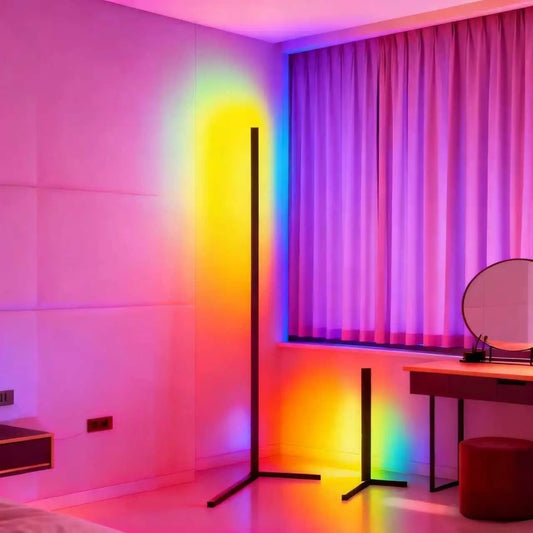 GlowSync smart RGBIC corner floor lamp with app and music control.