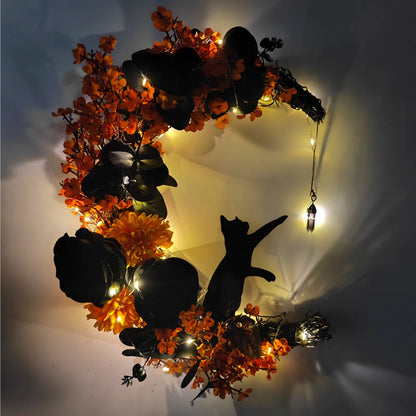 SpookyMoon™ – Black Cat Halloween Wreath for Front Door & Window