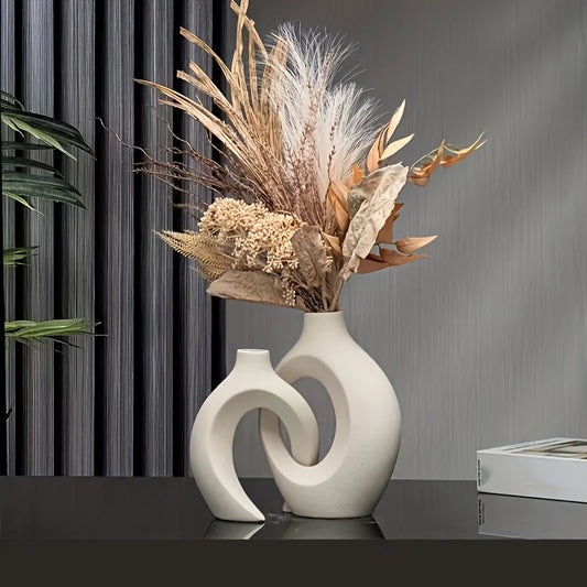 BohoNest Vases – Set of 2 Modern Hollow Ceramics for Home Styling
