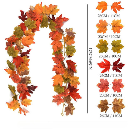 Maple Charm™ – 180cm Artificial Autumn Leaf Hanging Garland for Seasonal Home Décor