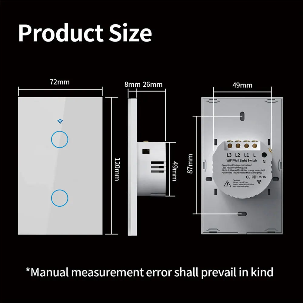 SmartWave™ RF433 – WiFi Touch Light Switch with No Neutral for Alexa & Google