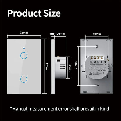 SmartWave™ RF433 – WiFi Touch Light Switch with No Neutral for Alexa & Google