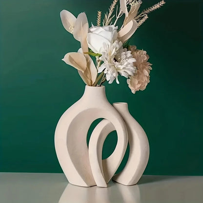 BohoNest Vases – Set of 2 Modern Hollow Ceramics for Home Styling
