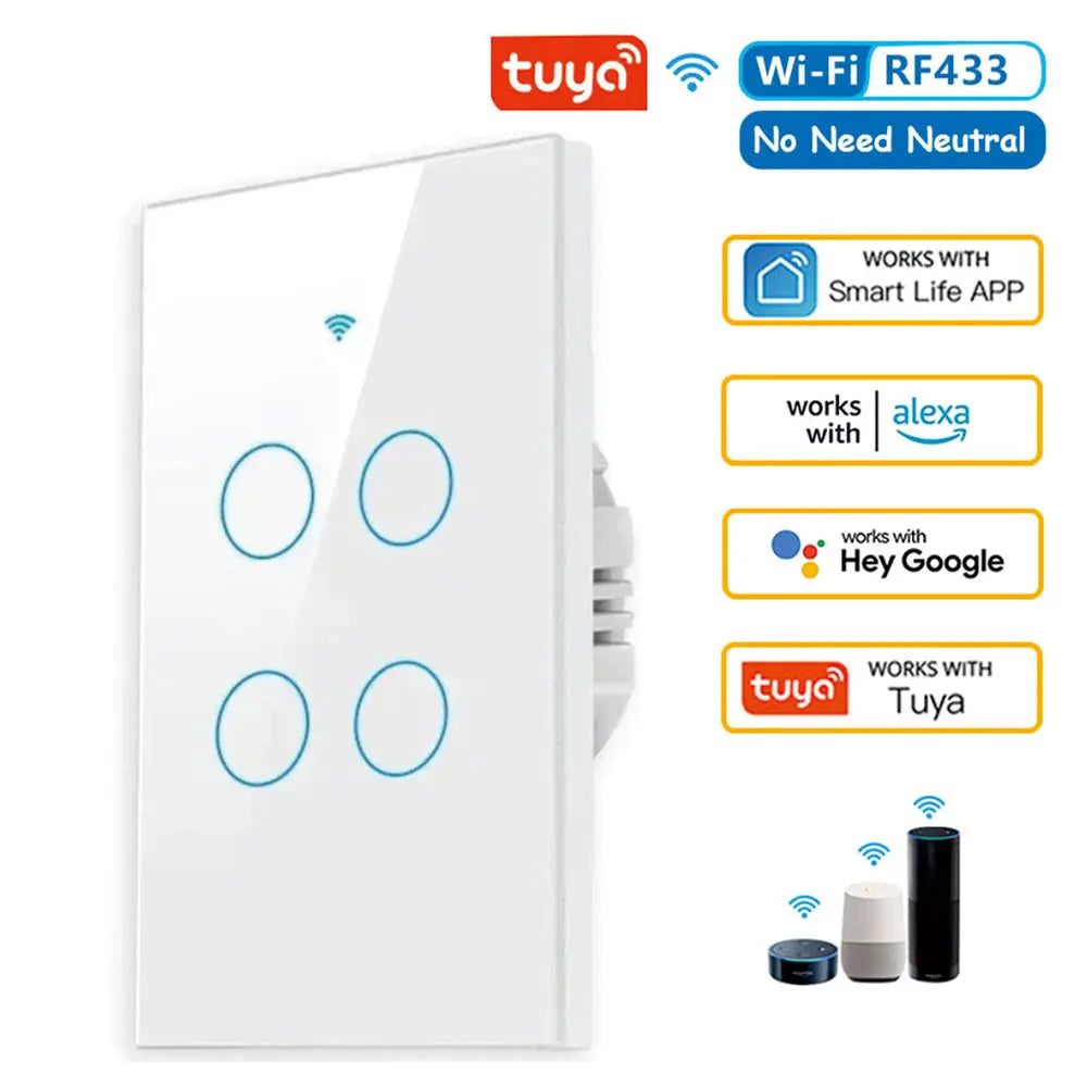 SmartWave™ RF433 – WiFi Touch Light Switch with No Neutral for Alexa & Google