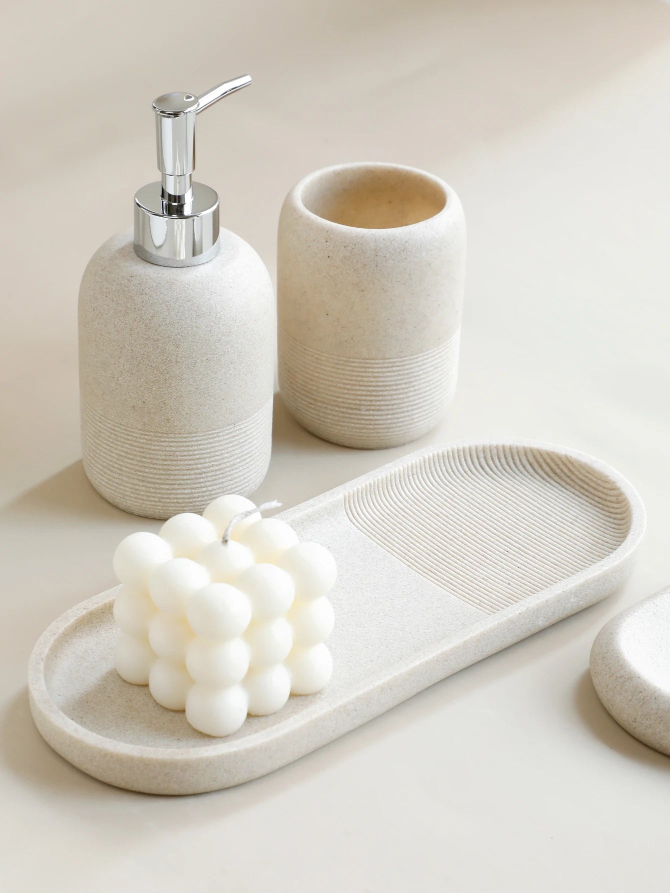 SerenityStone™ – 5-Piece Bathroom Accessory Set in Beige & Grey