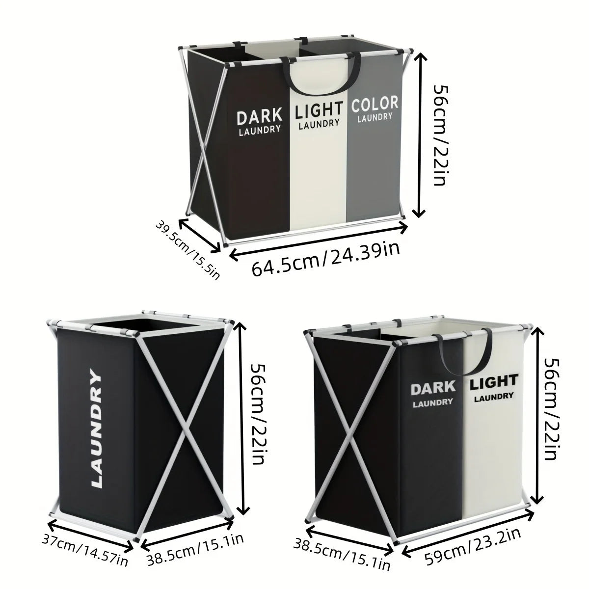 NeatNest™ – Large Foldable Laundry Basket with 3 Compartments