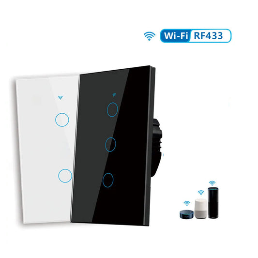 SmartWave RF433 WiFi Touch Light Switch compatible with Alexa and Google Home.