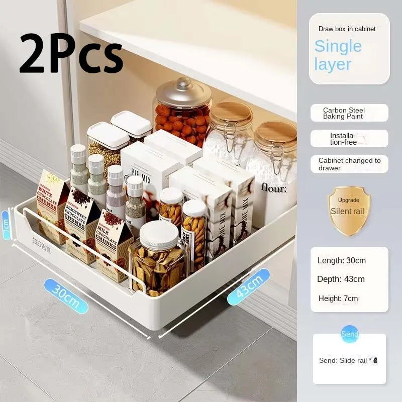 CabinetEase™ – Sliding Storage Tray & Kitchen Shelf Organiser