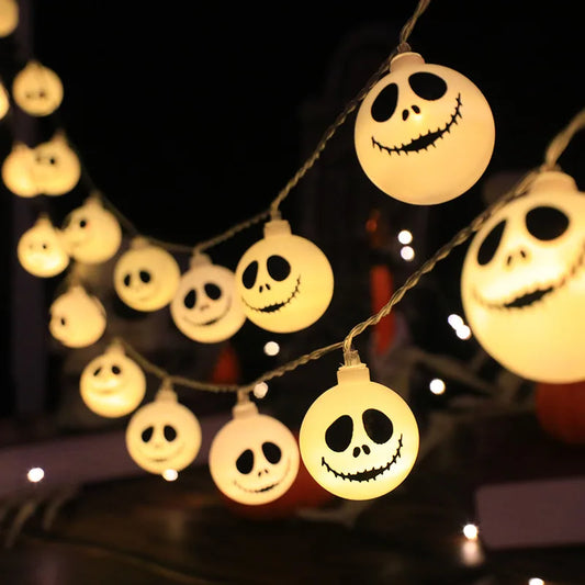 Warm white ghost-shaped LED string lights for Halloween and indoor decoration