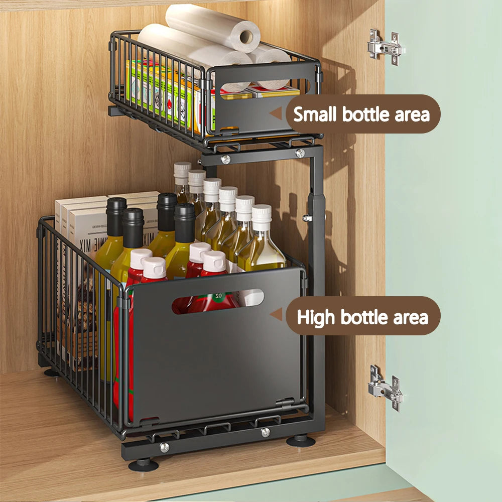 SlideEase™ – 2-Tier Pull-Out Under Sink Kitchen Storage Rack