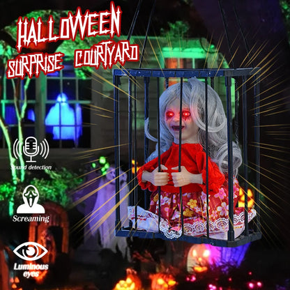 HauntCell™ – Horror Skeleton Cage Decoration for Halloween Parties