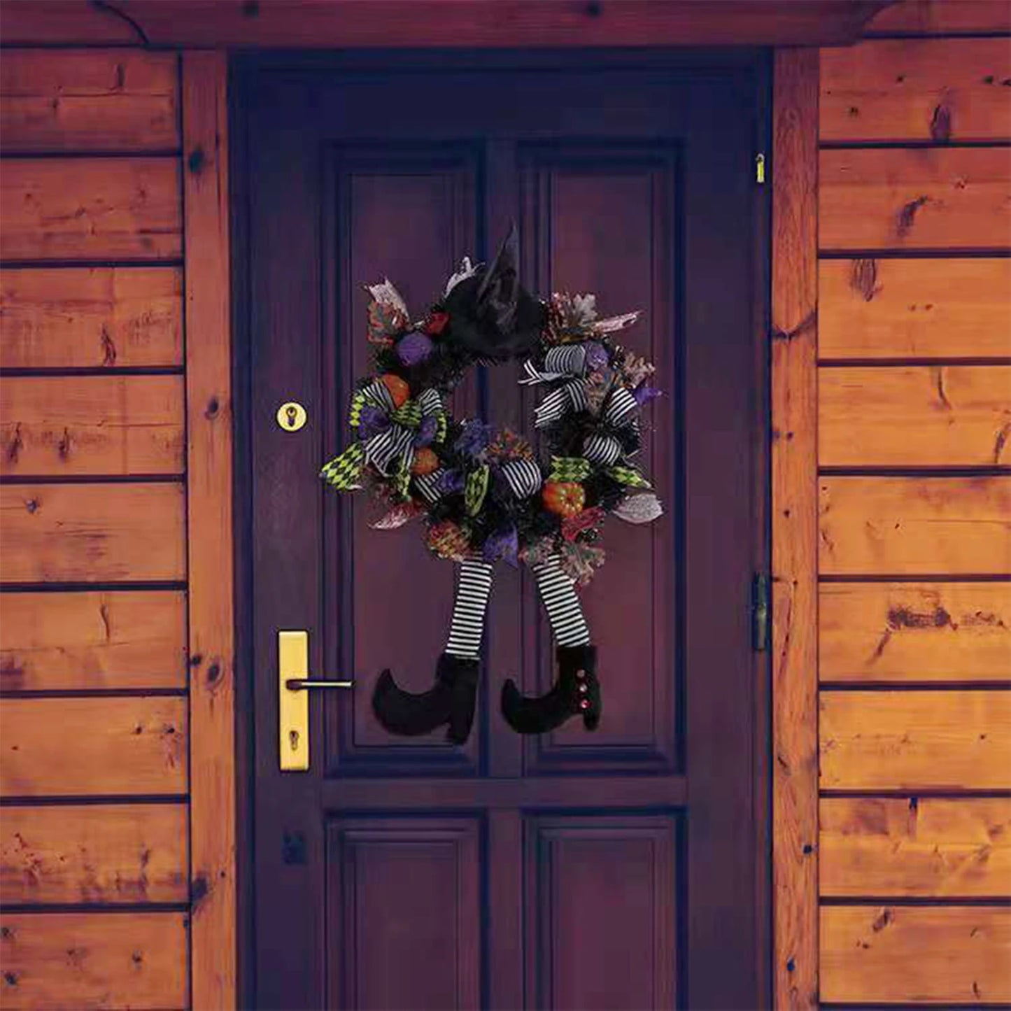 WickedWelcome™ – Long-Legged Witch Halloween Door Wreath