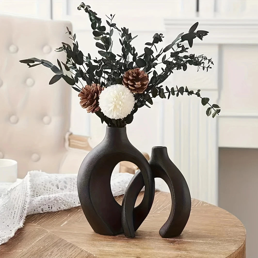 BohoNest Vases – Set of 2 Modern Hollow Ceramics for Home Styling