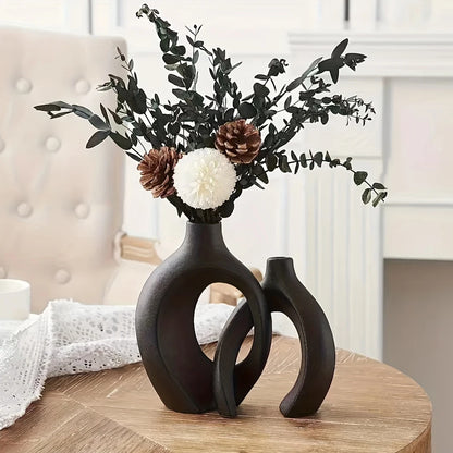 BohoNest Vases – Set of 2 Modern Hollow Ceramics for Home Styling