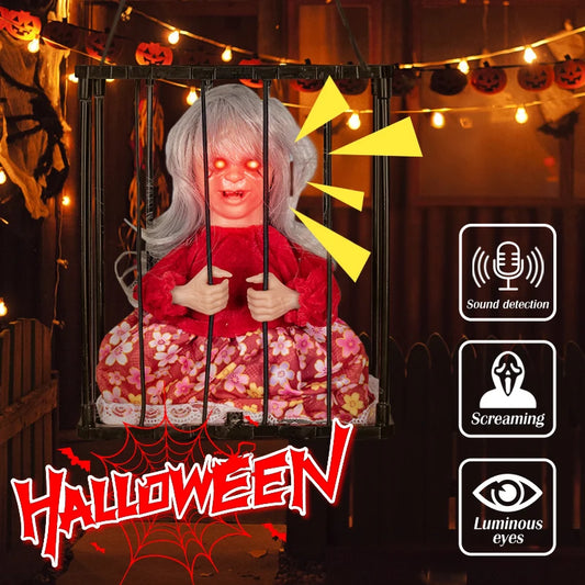 HauntCell™ – Horror Skeleton Cage Decoration for Halloween Parties