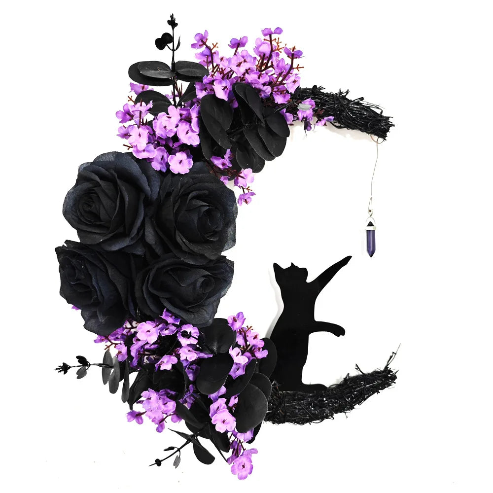 SpookyMoon™ – Black Cat Halloween Wreath for Front Door & Window