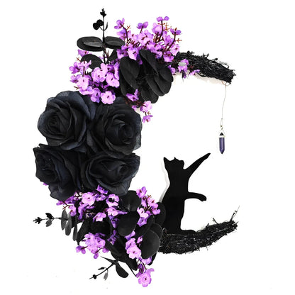 SpookyMoon™ – Black Cat Halloween Wreath for Front Door & Window