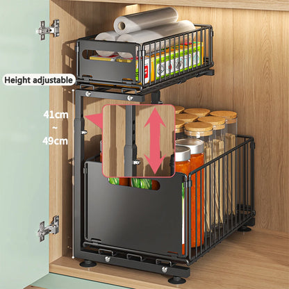 SlideEase™ – 2-Tier Pull-Out Under Sink Kitchen Storage Rack