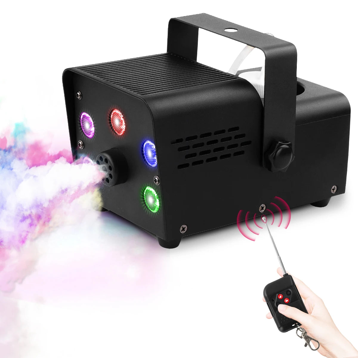 VortexMist 500W LED Fog Machine with RGB smoke effect for parties and stage
