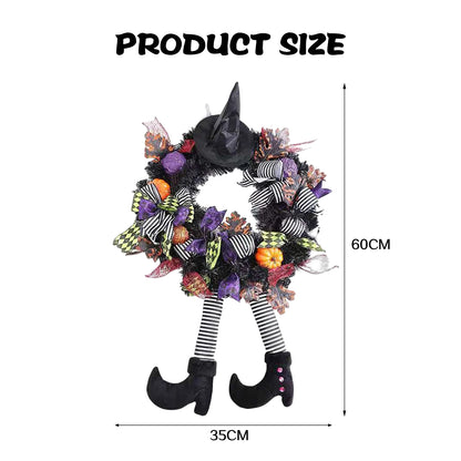 WickedWelcome™ – Long-Legged Witch Halloween Door Wreath